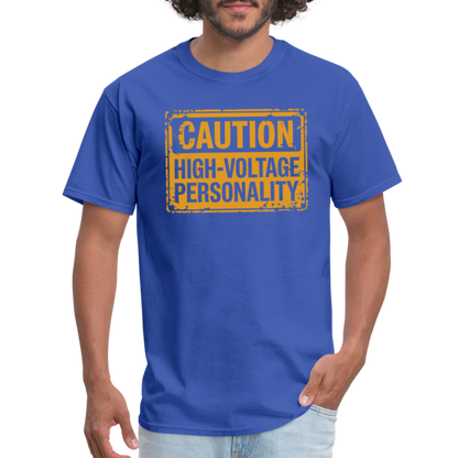 Caution High Voltage Personality T-Shirt - royal blue