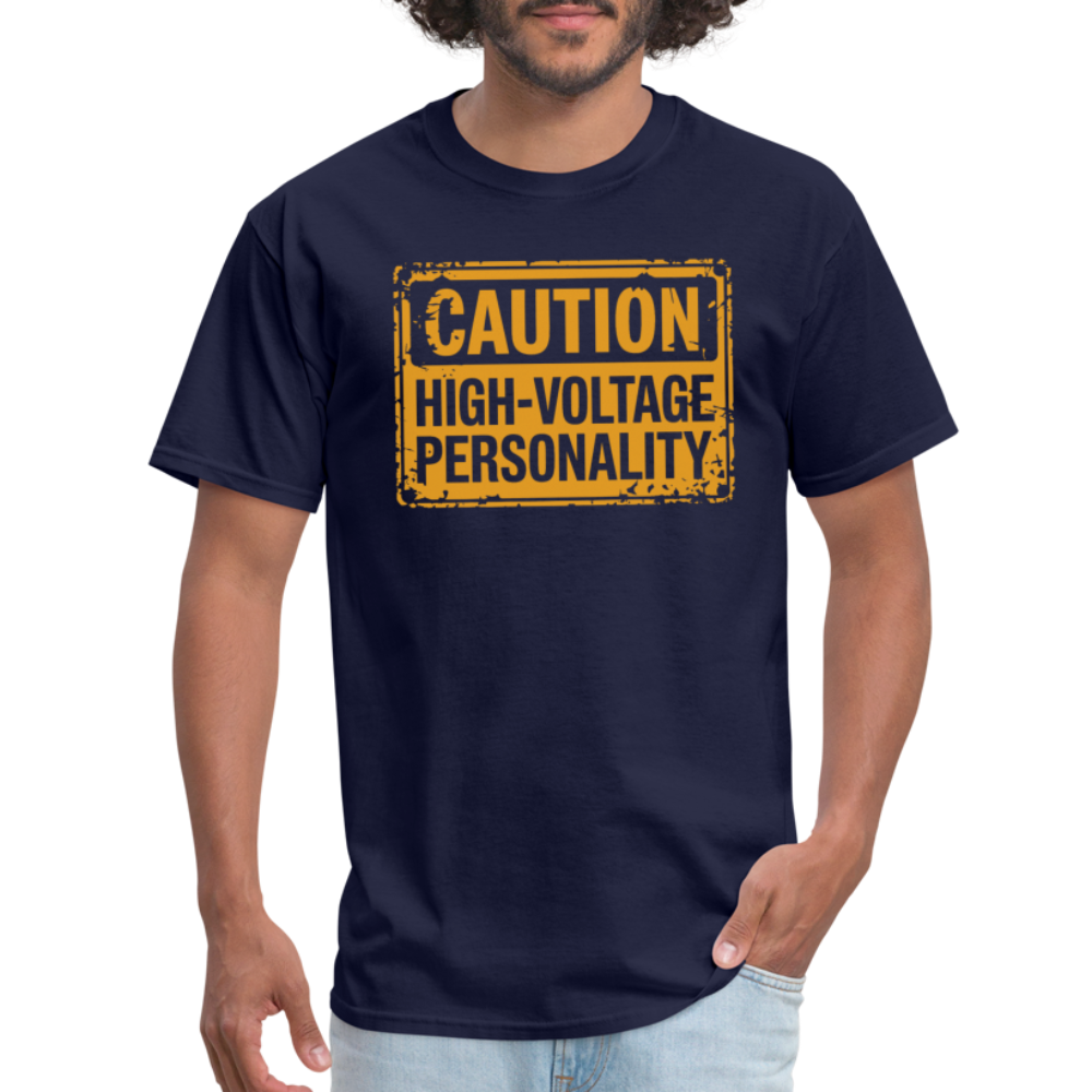 Caution High Voltage Personality T-Shirt - navy