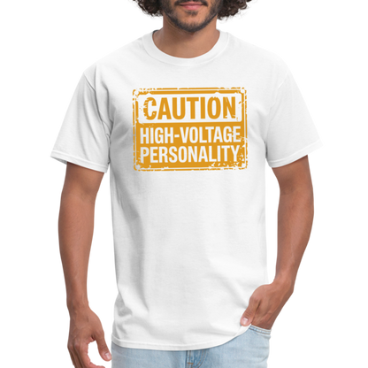 Caution High Voltage Personality T-Shirt - white