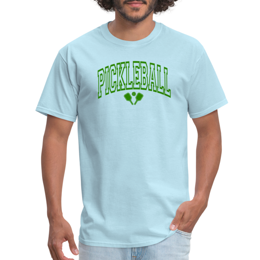 Pickleball T-Shirt (Arched Green Letters) - powder blue