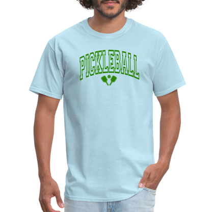 Pickleball T-Shirt (Arched Green Letters) - powder blue