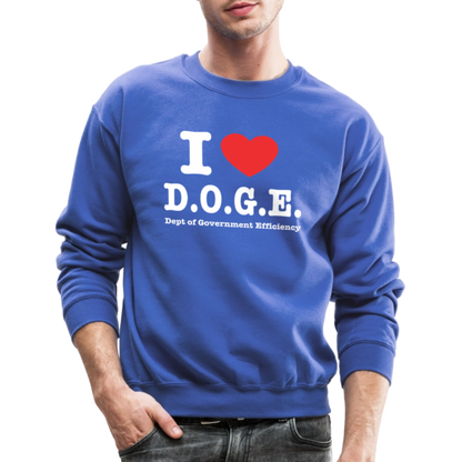 I Heart D.O.G.E (I Love Dept of Government Efficiency) Sweatshirt - royal blue