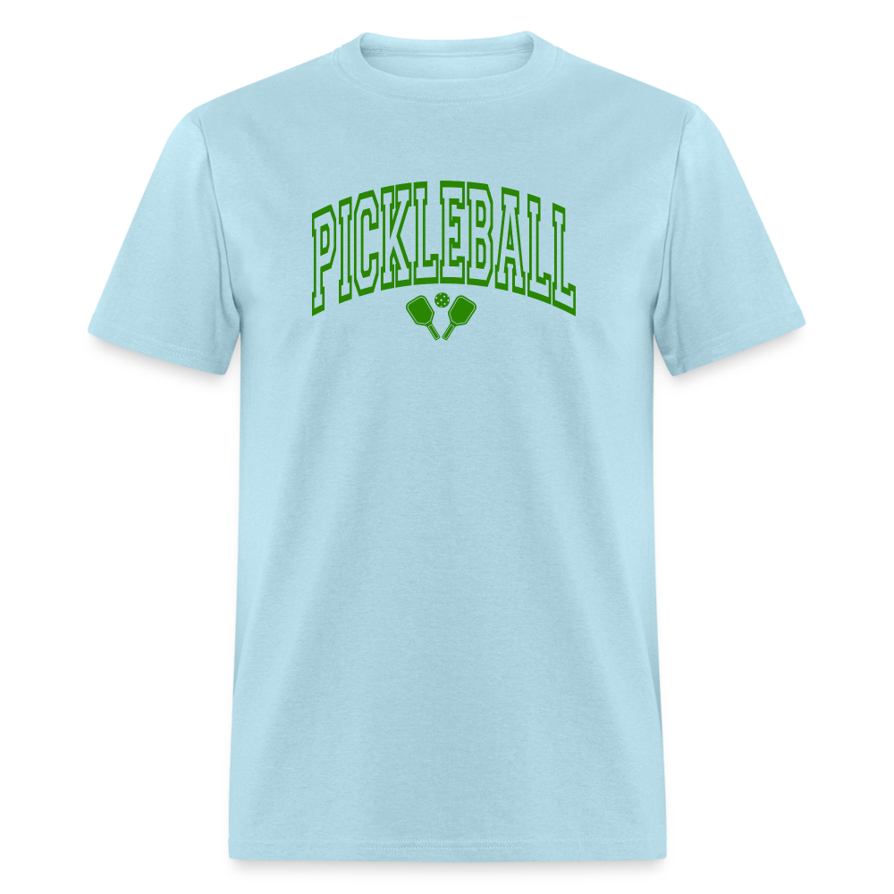 Pickleball T-Shirt (Arched Green Letters) - powder blue