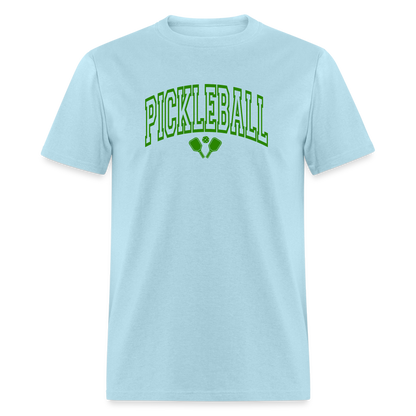 Pickleball T-Shirt (Arched Green Letters) - powder blue