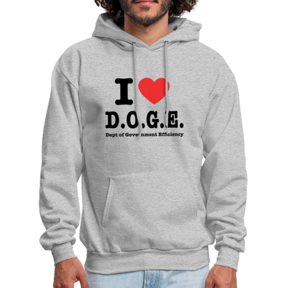 I Love D.O.G.E (I Heart Dept of Government Efficiency) Hoodie - heather gray