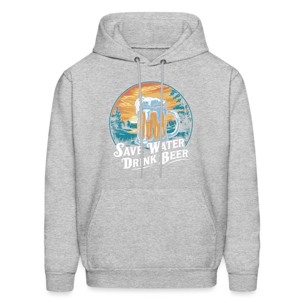 Men's Save Water Drink Beer (Funny Beer Drinking) Hoodie - Color: heather gray