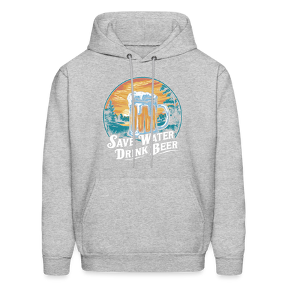 Men's Save Water Drink Beer (Funny Beer Drinking) Hoodie - Color: heather gray