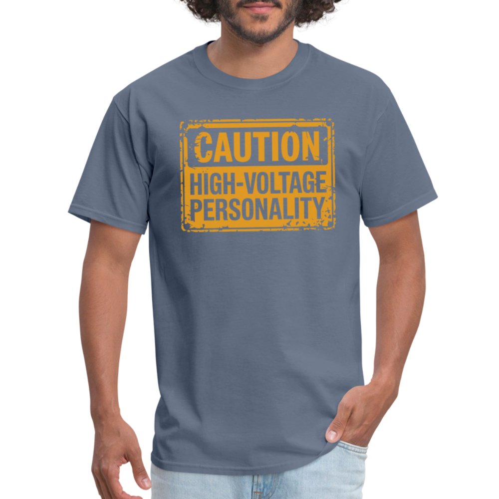 Caution High Voltage Personality T-Shirt - denim