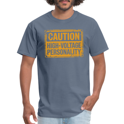 Caution High Voltage Personality T-Shirt - denim