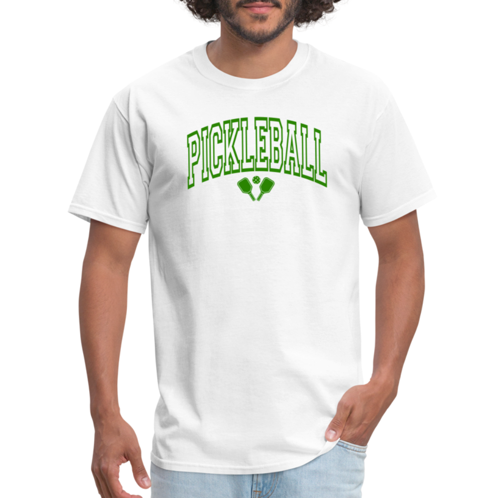 Pickleball T-Shirt (Arched Green Letters) - white