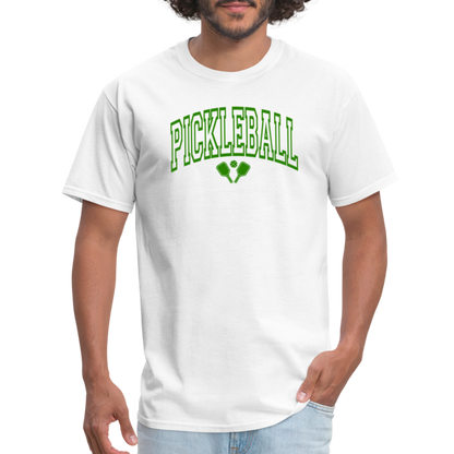 Pickleball T-Shirt (Arched Green Letters) - white