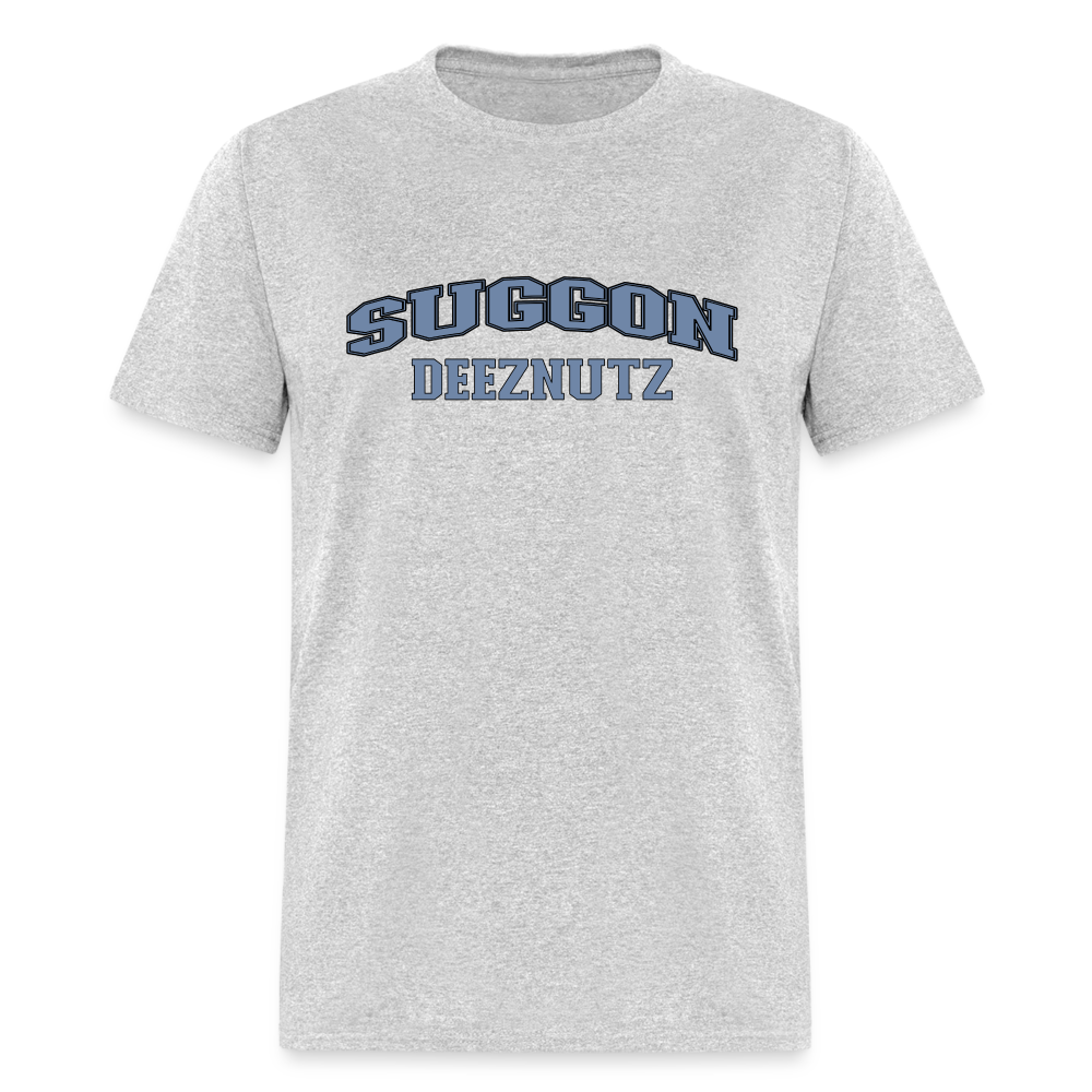 Suggon Deeznutz T-Shirt (in Blue Ball Colors - Funny Sexual Humor) Color: heather gray