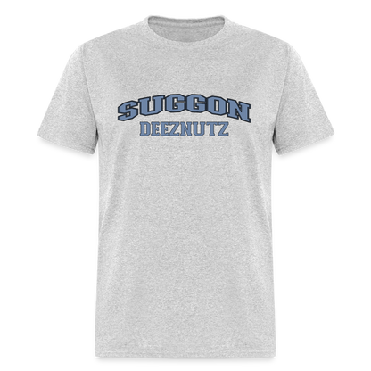 Suggon Deeznutz T-Shirt (in Blue Ball Colors - Funny Sexual Humor) Color: heather gray