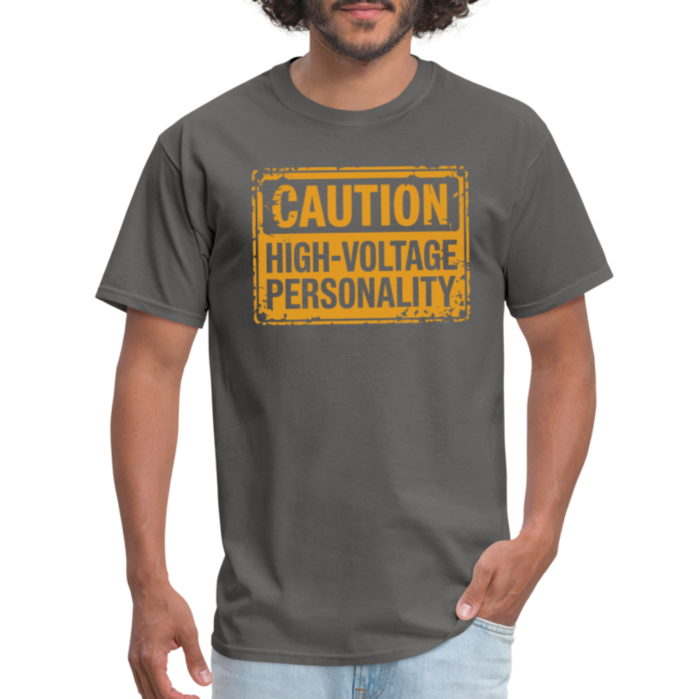 Caution High Voltage Personality T-Shirt - charcoal