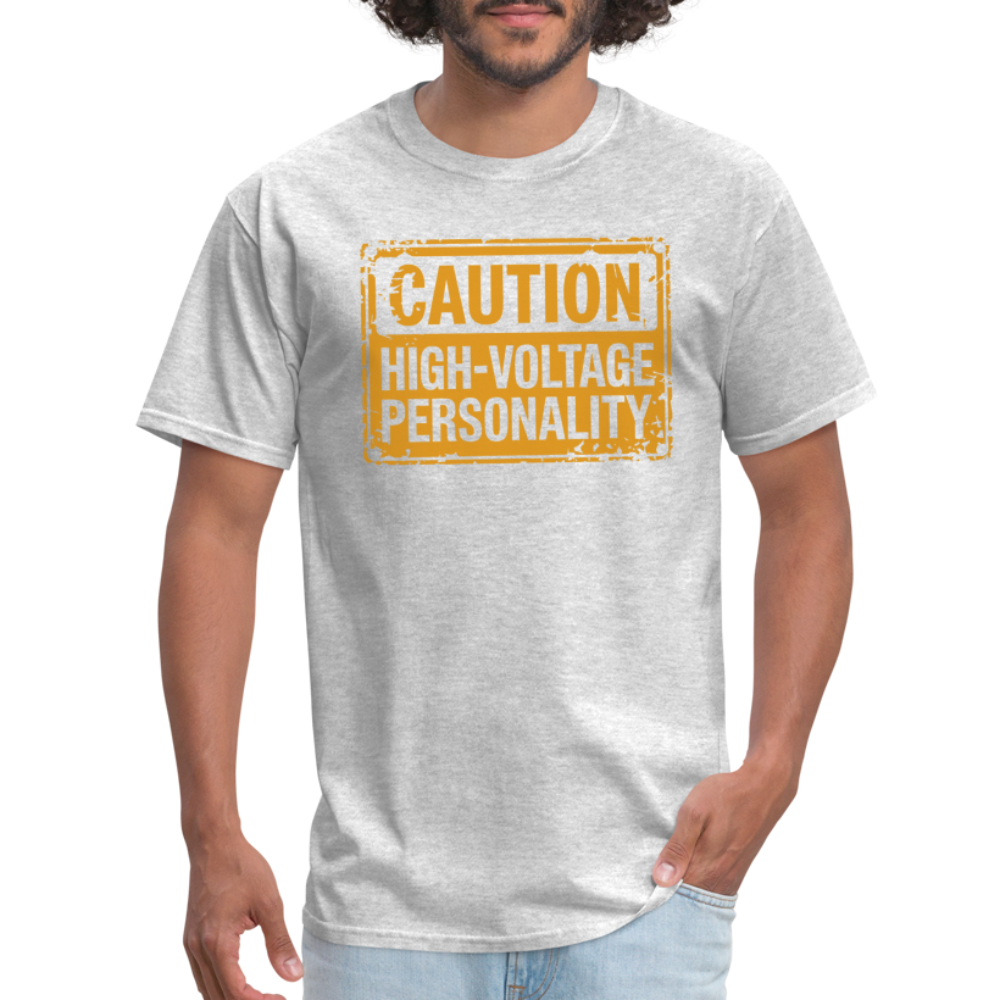 Caution High Voltage Personality T-Shirt - heather gray