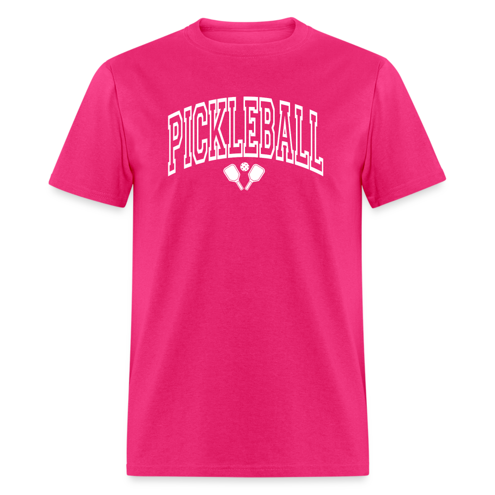 Pickleball T-Shirt (Arched White Letters) - fuchsia