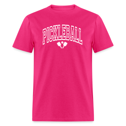 Pickleball T-Shirt (Arched White Letters) - fuchsia