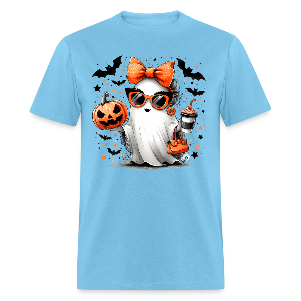 Cute Halloween Mom Ghost T-Shirt Color: aquatic blue