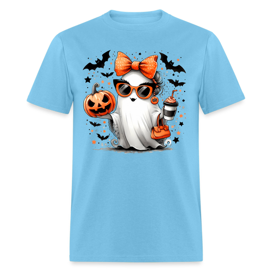 Cute Halloween Mom Ghost T-Shirt Color: aquatic blue