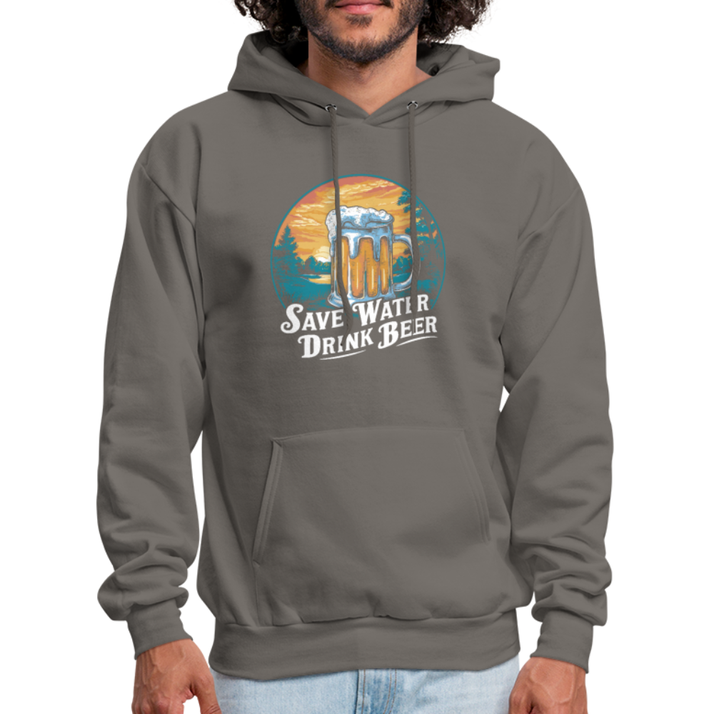 Men's Save Water Drink Beer (Funny Beer Drinking) Hoodie - Color: charcoal grey