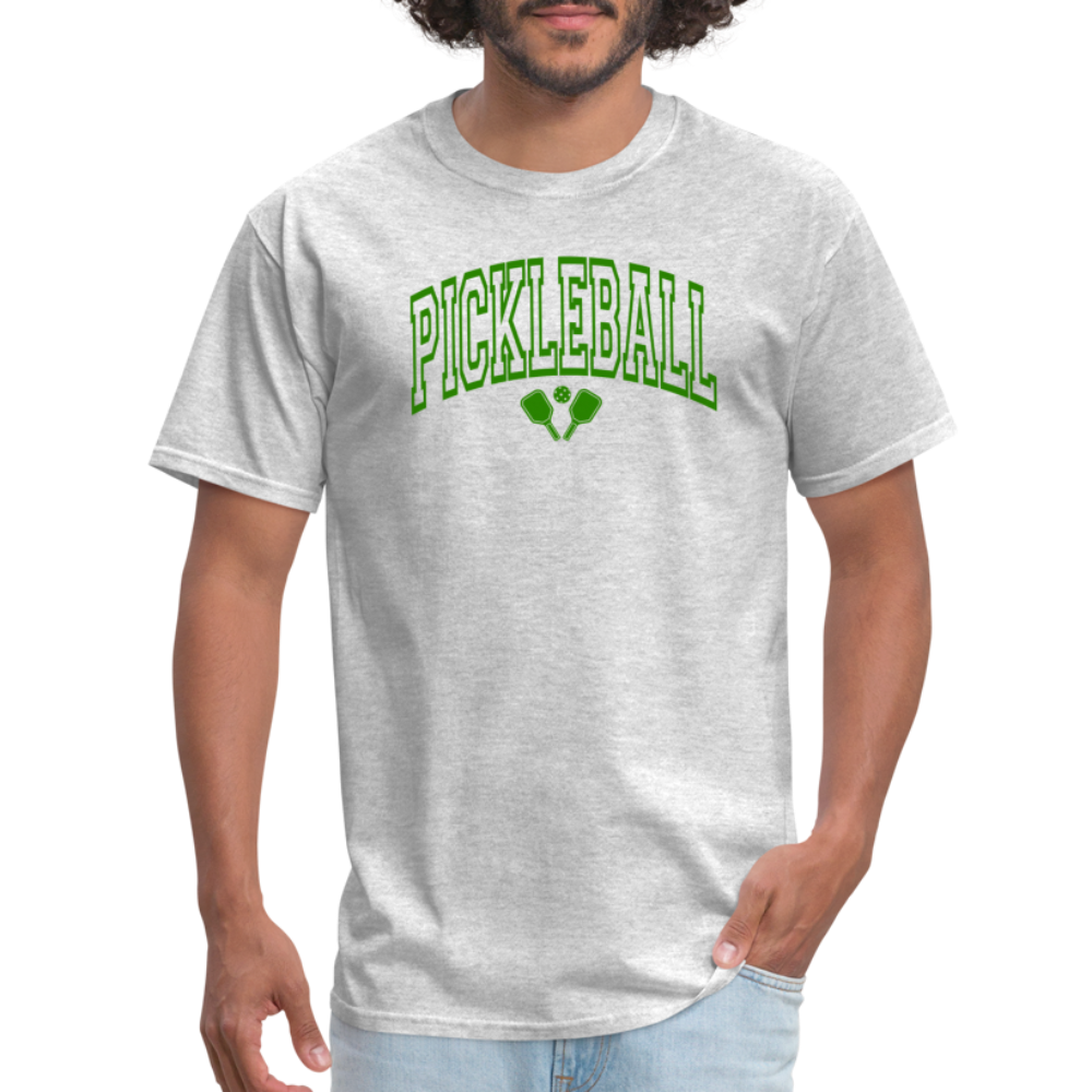 Pickleball T-Shirt (Arched Green Letters) - heather gray