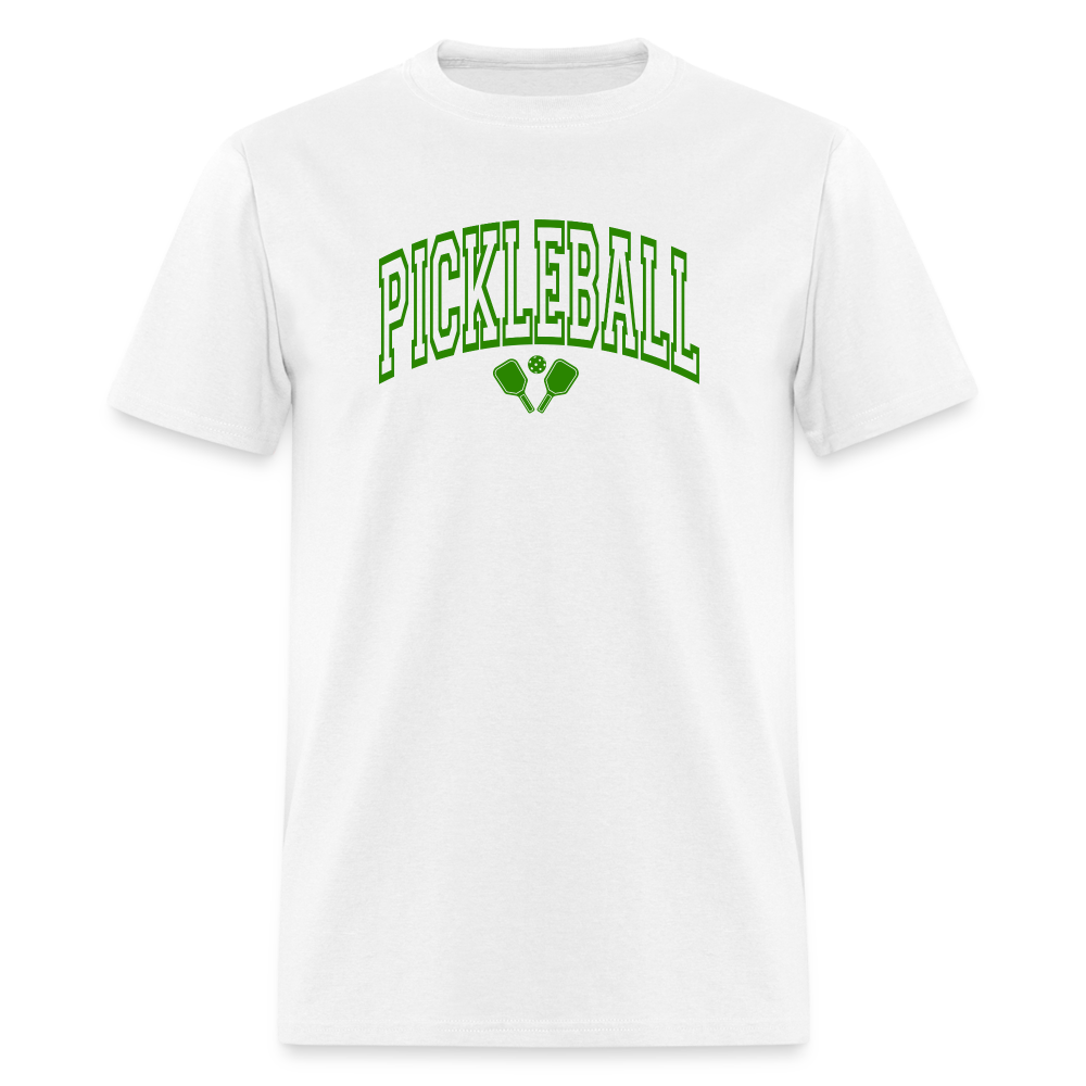Pickleball T-Shirt (Arched Green Letters) Color: white