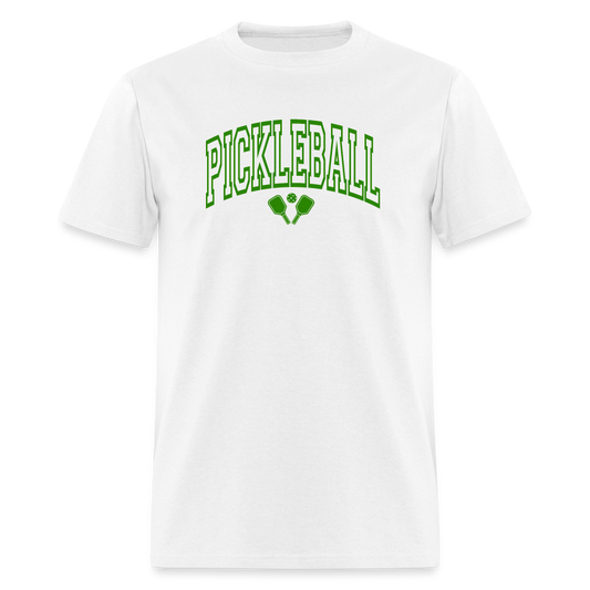 Pickleball T-Shirt (Arched Green Letters) - white