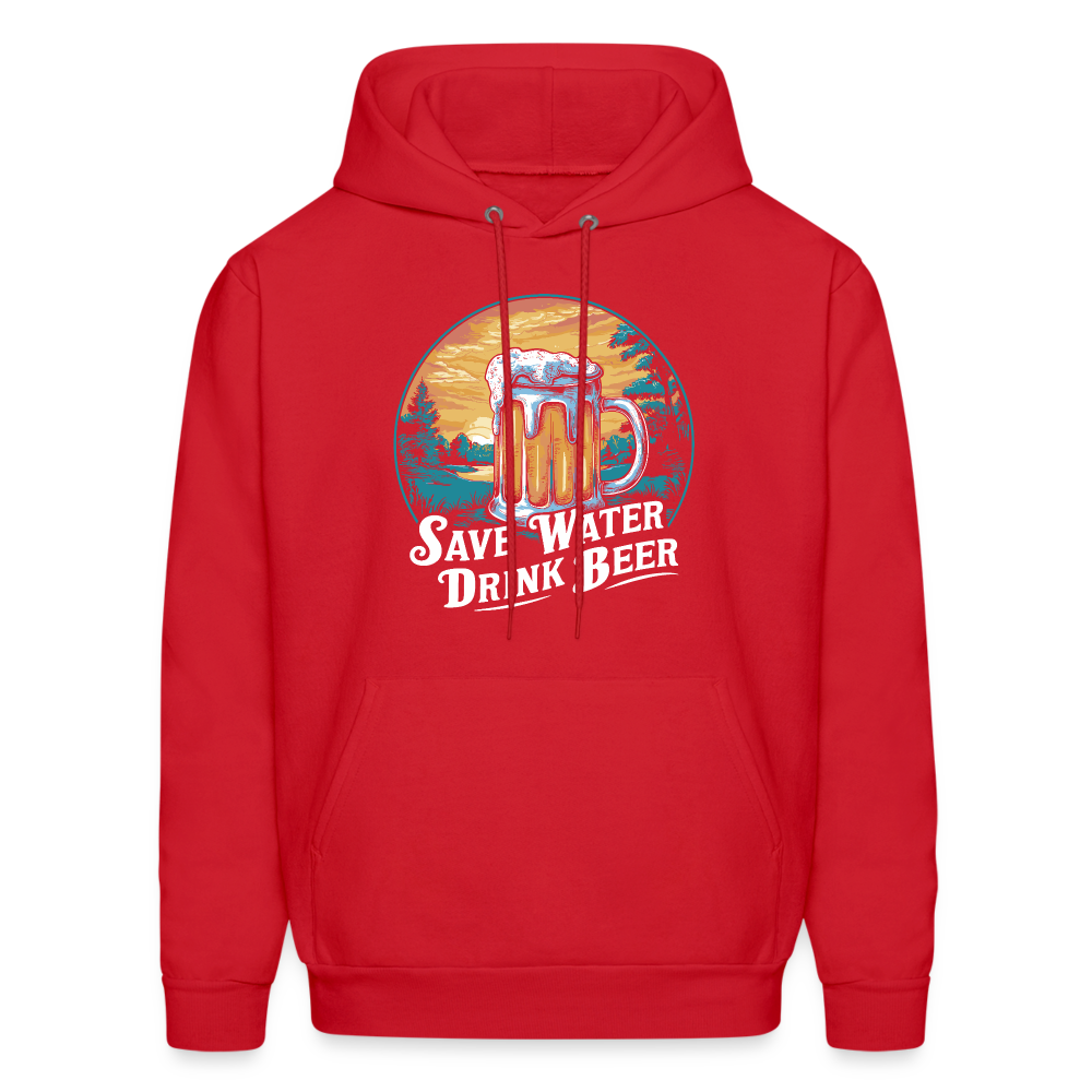 Men's Save Water Drink Beer (Funny Beer Drinking) Hoodie - Color: red