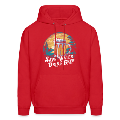 Men's Save Water Drink Beer (Funny Beer Drinking) Hoodie - Color: red