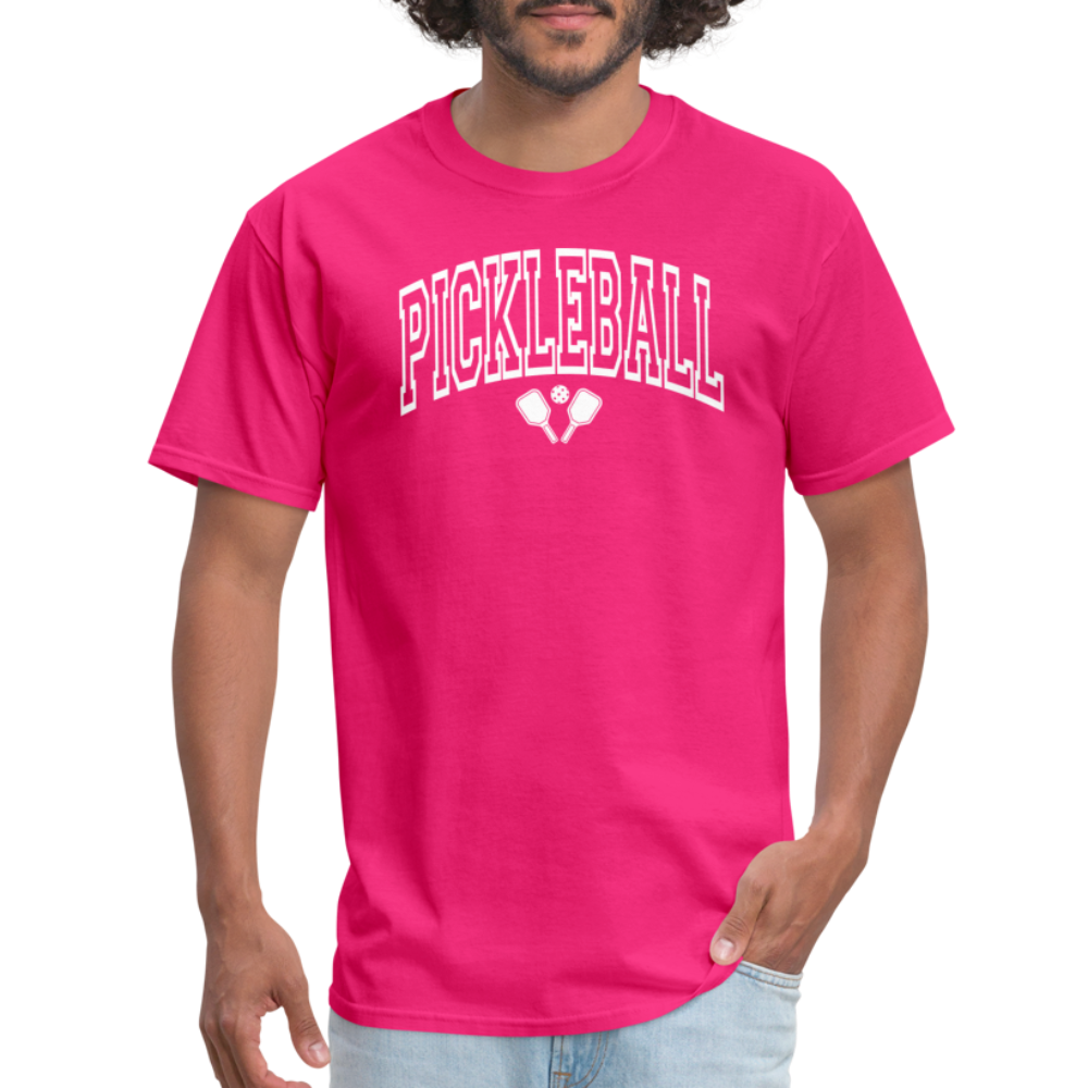 Pickleball T-Shirt (Arched White Letters) - fuchsia