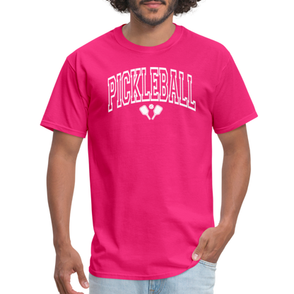 Pickleball T-Shirt (Arched White Letters) - fuchsia