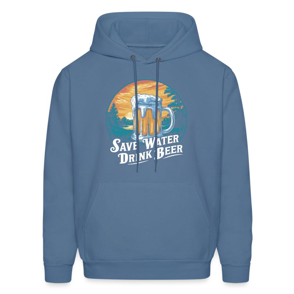 Men's Save Water Drink Beer (Funny Beer Drinking) Hoodie - Color: denim blue