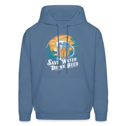 Men's Save Water Drink Beer (Funny Beer Drinking) Hoodie - Color: denim blue