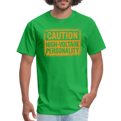 Caution High Voltage Personality T-Shirt - bright green