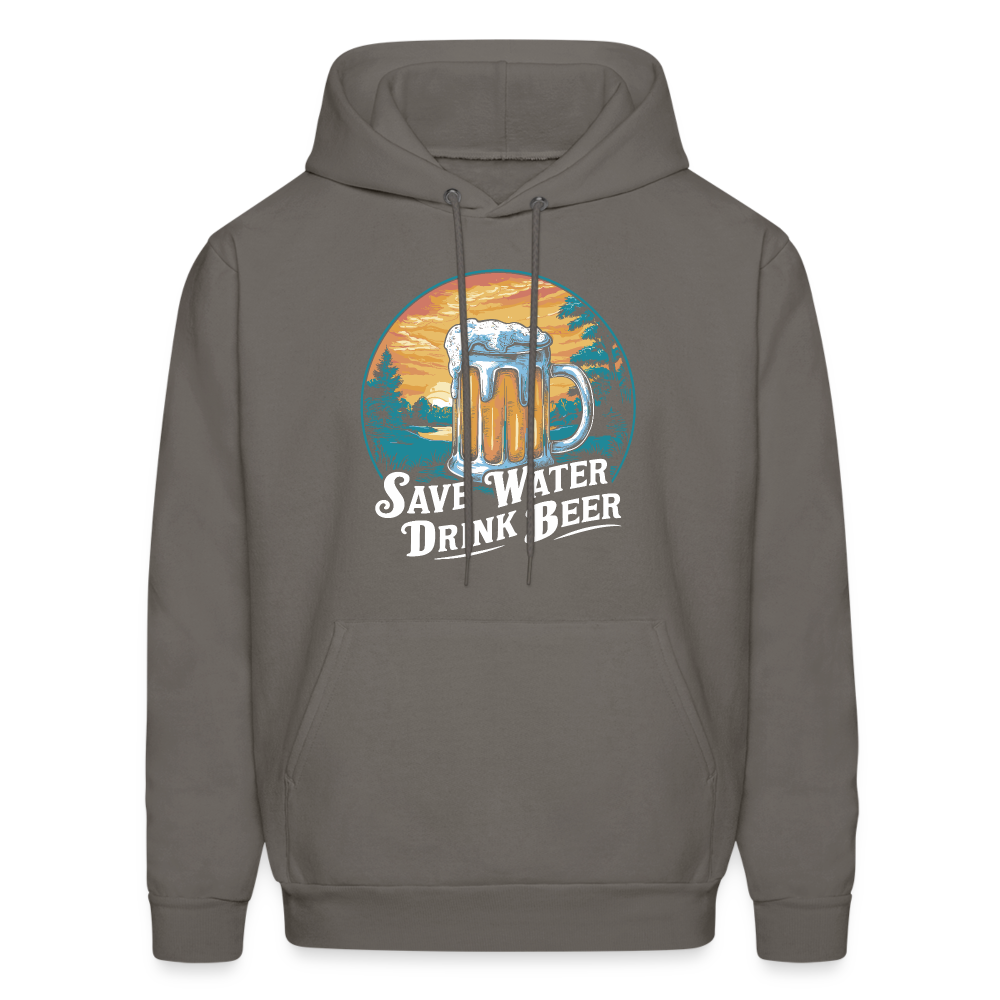 Men's Save Water Drink Beer (Funny Beer Drinking) Hoodie - Color: asphalt gray