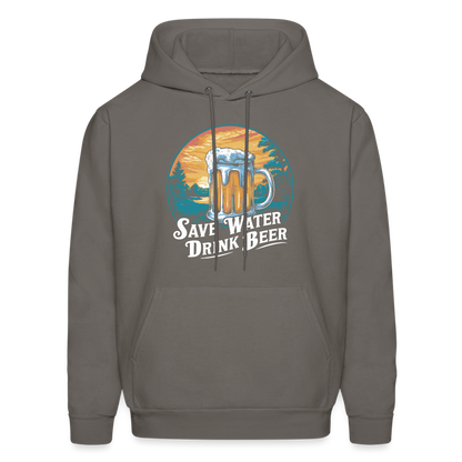 Men's Save Water Drink Beer (Funny Beer Drinking) Hoodie - Color: asphalt gray