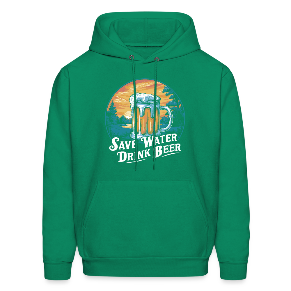 Men's Save Water Drink Beer (Funny Beer Drinking) Hoodie - Color: kelly green