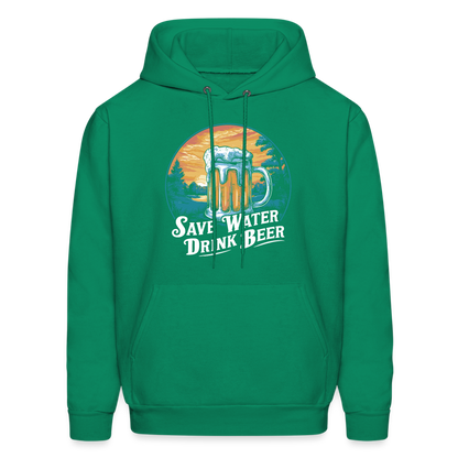 Men's Save Water Drink Beer (Funny Beer Drinking) Hoodie - Color: kelly green