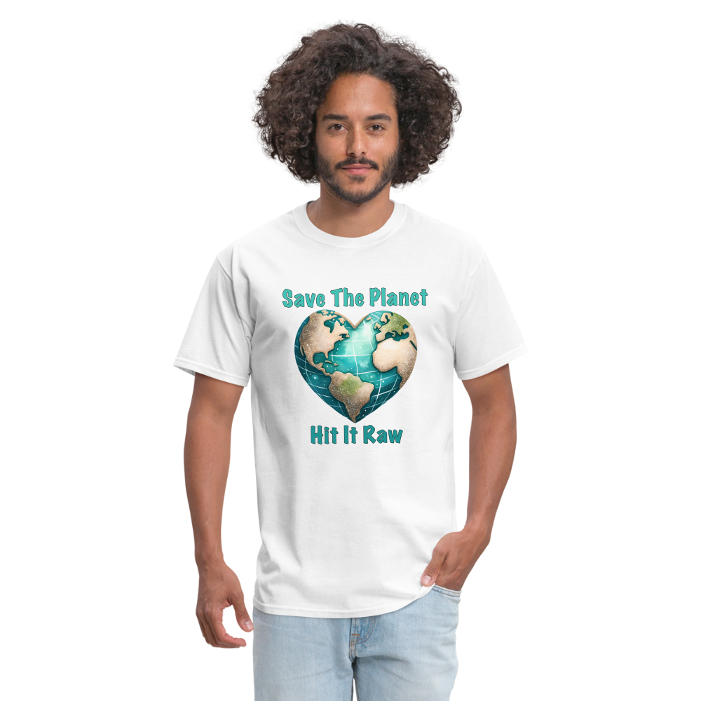 Save The Planet Hit It Raw T-Shirt (Fun Environmental Awareness) Color: heather black