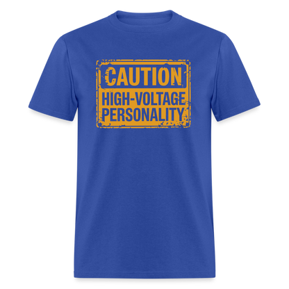 Caution High Voltage Personality T-Shirt - royal blue