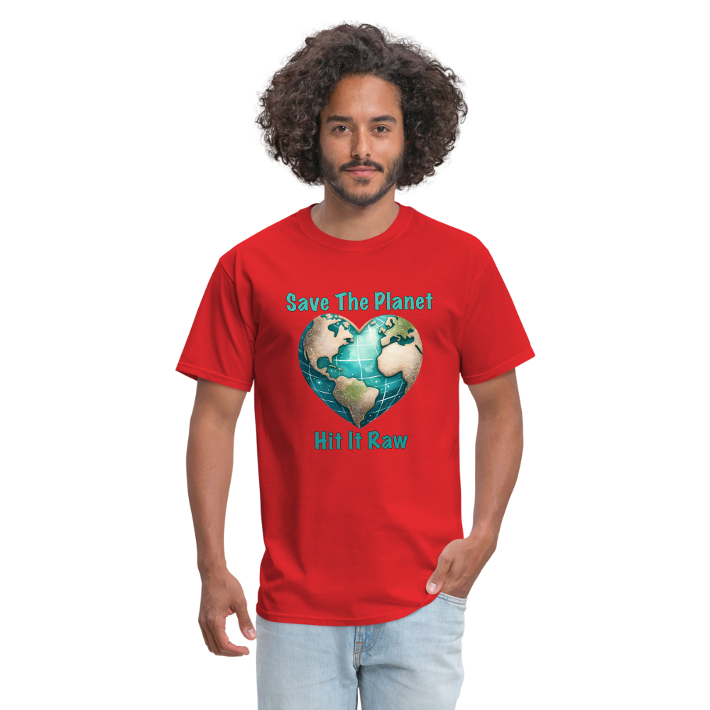 Save The Planet Hit It Raw T-Shirt (Fun Environmental Awareness) Color: heather black