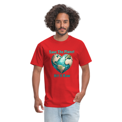 Save The Planet Hit It Raw T-Shirt (Fun Environmental Awareness) Color: heather black