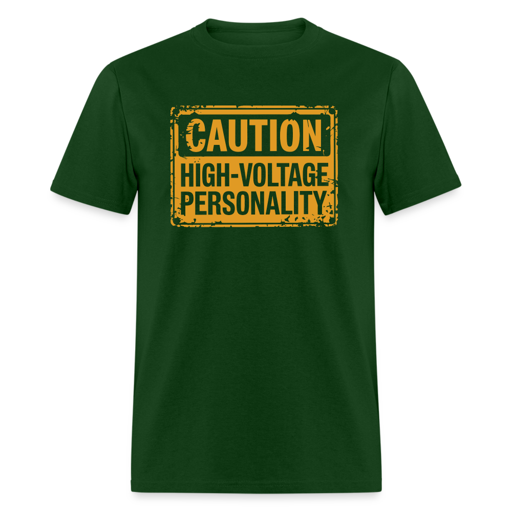 Caution High Voltage Personality T-Shirt - forest green