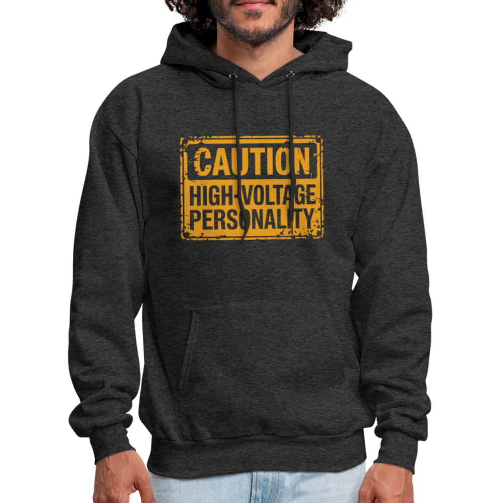 Caution High Voltage Personality Hoodie - charcoal grey