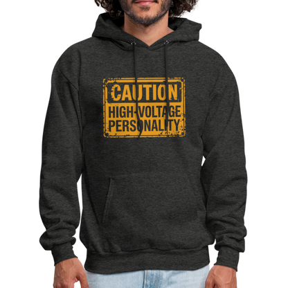 Caution High Voltage Personality Hoodie - charcoal grey