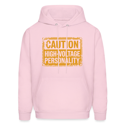 Caution High Voltage Personality Hoodie - pale pink