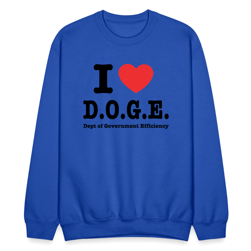 I Love D.O.G.E (I Heart Dept of Government Efficiency) Sweatshirt Color: white