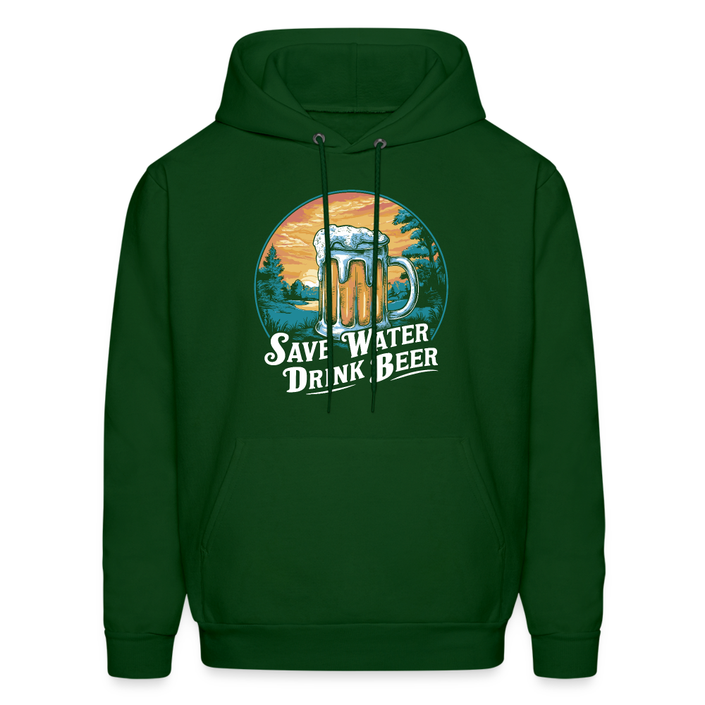 Men's Save Water Drink Beer (Funny Beer Drinking) Hoodie - Color: forest green