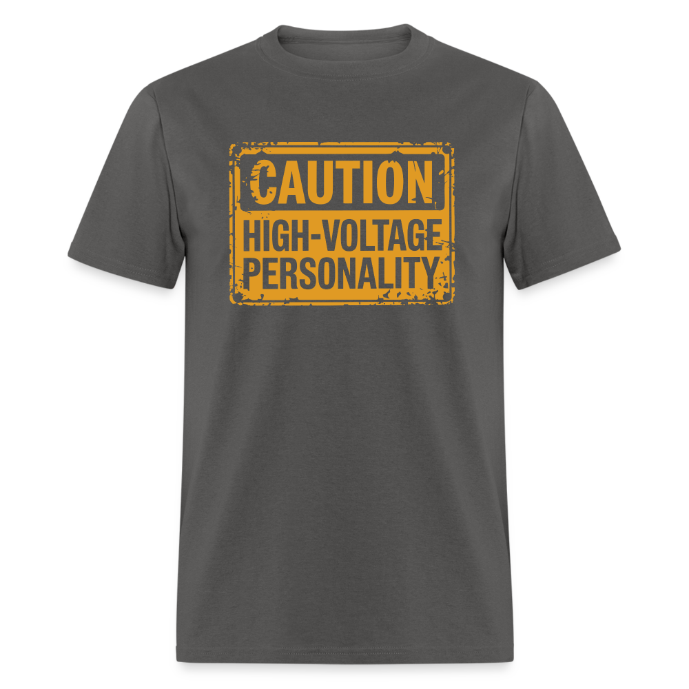 Caution High Voltage Personality T-Shirt - charcoal