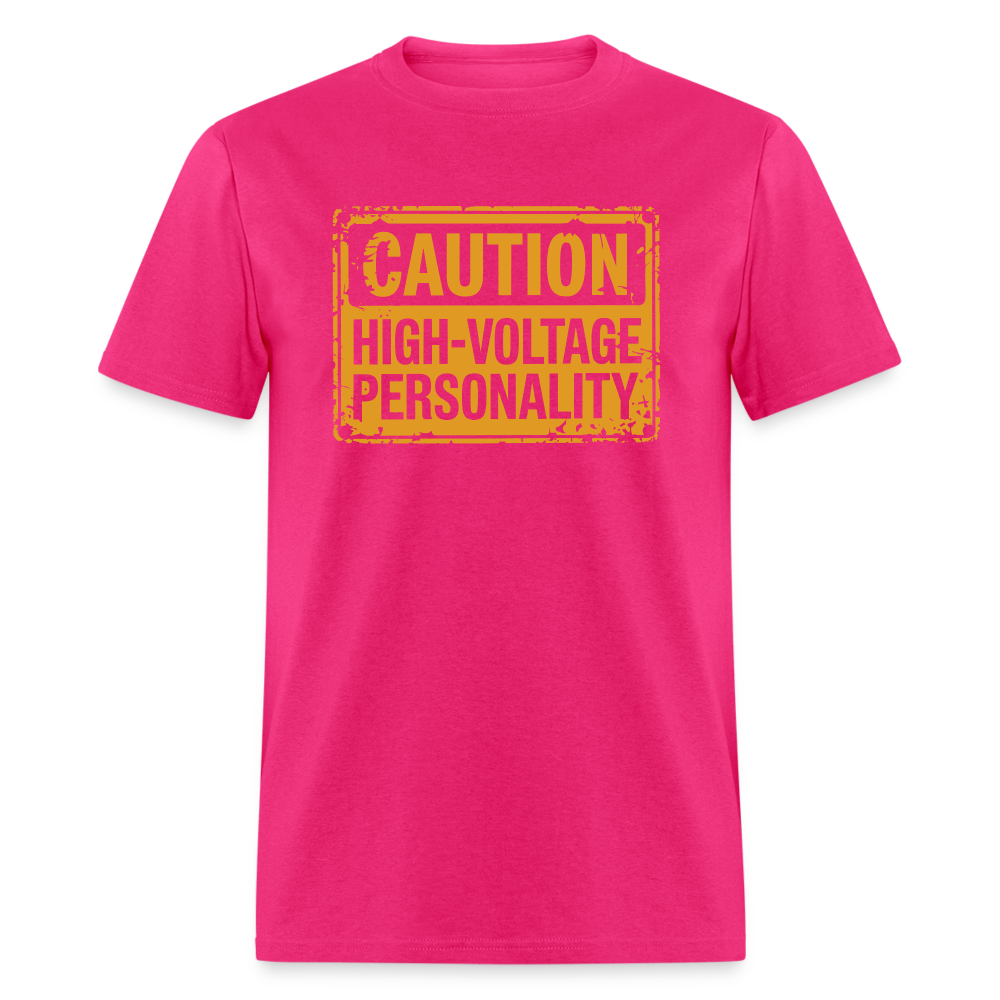 Caution High Voltage Personality T-Shirt - fuchsia